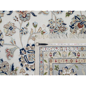 10'2"x10'2" Alabaster White, 250 KPSI, Nain with All Over Flower Design, Wool and Silk, Hand Knotted, Square, Oriental Rug FWR546474