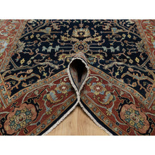 Load image into Gallery viewer, 6&#39;2&quot;x9&#39;2&quot; Polo Blue, All Over Vines Design, Lush And Plush, Organic Wool, Densely Woven, Antiqued Fine Heriz, Re-creation, Hand Knotted Oriental Rug FWR546516