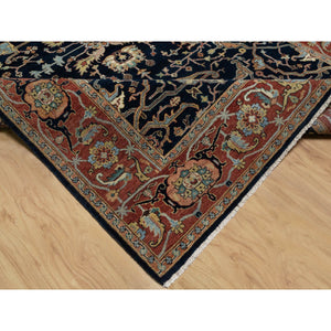 6'2"x9'2" Polo Blue, All Over Vines Design, Lush And Plush, Organic Wool, Densely Woven, Antiqued Fine Heriz, Re-creation, Hand Knotted Oriental Rug FWR546516