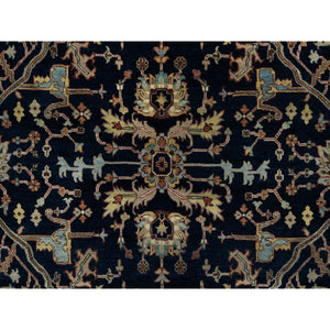 6'2"x9'2" Polo Blue, All Over Vines Design, Lush And Plush, Organic Wool, Densely Woven, Antiqued Fine Heriz, Re-creation, Hand Knotted Oriental Rug FWR546516