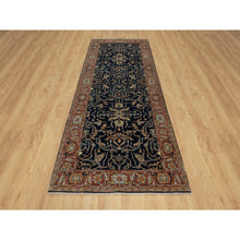 Load image into Gallery viewer, 4&#39;2&quot;x10&#39;2&quot; Oxford Blue, Antiqued Fine Heriz Re-creation With All Over Vines Design, Hand Knotted, Denser Weave, Vegetable Dyes, Natural Wool, Runner, Oriental Rug FWR546528