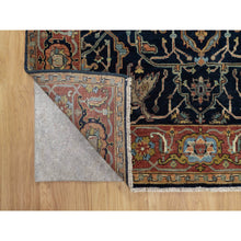 Load image into Gallery viewer, 4&#39;2&quot;x10&#39;2&quot; Oxford Blue, Antiqued Fine Heriz Re-Creation With All Over Vines Design, Hand Knotted, Denser Weave, Vegetable Dyes, Natural Wool, Runner, Oriental Rug FWR546528