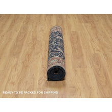 Load image into Gallery viewer, 4&#39;2&quot;x10&#39;2&quot; Oxford Blue, Antiqued Fine Heriz Re-Creation With All Over Vines Design, Hand Knotted, Denser Weave, Vegetable Dyes, Natural Wool, Runner, Oriental Rug FWR546528