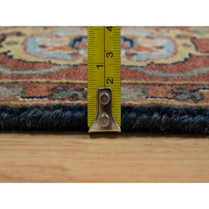 4'2"x10'2" Oxford Blue, Antiqued Fine Heriz Re-Creation With All Over Vines Design, Hand Knotted, Denser Weave, Vegetable Dyes, Natural Wool, Runner, Oriental Rug FWR546528