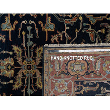 Load image into Gallery viewer, 4&#39;2&quot;x10&#39;2&quot; Oxford Blue, Antiqued Fine Heriz Re-creation With All Over Vines Design, Hand Knotted, Denser Weave, Vegetable Dyes, Natural Wool, Runner, Oriental Rug FWR546528