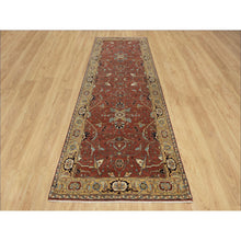 Load image into Gallery viewer, 4&#39;2&quot;x12&#39;1&quot; Berry Red, Densely Woven, Hand Knotted, Antiqued Fine Heriz Re-creation, All Over Pattern, Organic Wool, Natural Dyes, Soft Pile, Wide Runner, Oriental Rug FWR546540