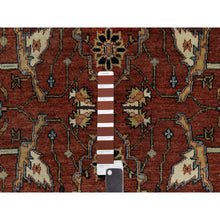 Load image into Gallery viewer, 4&#39;2&quot;x12&#39;1&quot; Berry Red, Densely Woven, Hand Knotted, Antiqued Fine Heriz Re-creation, All Over Pattern, Organic Wool, Natural Dyes, Soft Pile, Wide Runner, Oriental Rug FWR546540