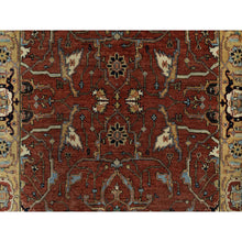 Load image into Gallery viewer, 4&#39;2&quot;x12&#39;1&quot; Berry Red, Densely Woven, Hand Knotted, Antiqued Fine Heriz Re-creation, All Over Pattern, Organic Wool, Natural Dyes, Soft Pile, Wide Runner, Oriental Rug FWR546540