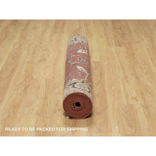 Load image into Gallery viewer, 4&#39;2&quot;x12&#39;1&quot; Berry Red, Densely Woven, Hand Knotted, Antiqued Fine Heriz Re-creation, All Over Pattern, Organic Wool, Natural Dyes, Soft Pile, Wide Runner, Oriental Rug FWR546540