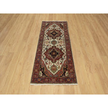 Load image into Gallery viewer, 2&#39;7&quot;x6&#39;2&quot; Chiffon White With Red, Antiqued Fine Heriz Re-creation With Medallion Design, Denser Weave, Hand Spun New Zealand Wool, Hand Knotted, Runner, Oriental Rug FWR546546