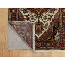 Load image into Gallery viewer, 2&#39;7&quot;x6&#39;2&quot; Chiffon White With Red, Antiqued Fine Heriz Re-creation With Medallion Design, Denser Weave, Hand Spun New Zealand Wool, Hand Knotted, Runner, Oriental Rug FWR546546