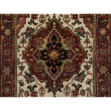 Load image into Gallery viewer, 2&#39;7&quot;x6&#39;2&quot; Chiffon White With Red, Antiqued Fine Heriz Re-creation With Medallion Design, Denser Weave, Hand Spun New Zealand Wool, Hand Knotted, Runner, Oriental Rug FWR546546