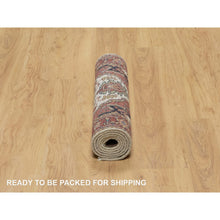 Load image into Gallery viewer, 2&#39;7&quot;x6&#39;2&quot; Chiffon White With Red, Antiqued Fine Heriz Re-creation With Medallion Design, Denser Weave, Hand Spun New Zealand Wool, Hand Knotted, Runner, Oriental Rug FWR546546