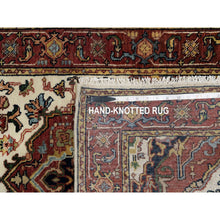 Load image into Gallery viewer, 2&#39;7&quot;x6&#39;2&quot; Chiffon White With Red, Antiqued Fine Heriz Re-creation With Medallion Design, Denser Weave, Hand Spun New Zealand Wool, Hand Knotted, Runner, Oriental Rug FWR546546