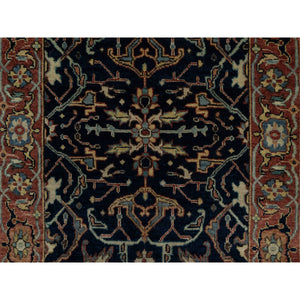 2'6"x8'1" Polo Blue, All Over Vines Design, Lush And Plush, Organic Wool, Densely Woven, Antiqued Fine Heriz, Re-creation, Hand Knotted, Runner, Oriental Rug FWR546552