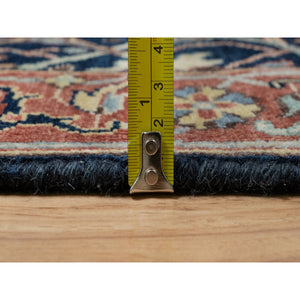 2'6"x8'1" Polo Blue, All Over Vines Design, Lush And Plush, Organic Wool, Densely Woven, Antiqued Fine Heriz, Re-creation, Hand Knotted, Runner, Oriental Rug FWR546552