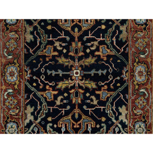 2'x3'2" Caviar Blue, Natural Dyes, All Wool, Antiqued Fine Heriz Re-creation, Hand Knotted, All Over Vines Design, Denser Weave, Mat, Oriental Rug FWR546564