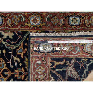 2'x3'2" Caviar Blue, Natural Dyes, All Wool, Antiqued Fine Heriz Re-creation, Hand Knotted, All Over Vines Design, Denser Weave, Mat, Oriental Rug FWR546564