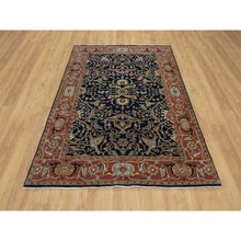 Load image into Gallery viewer, 5&#39;x7&#39;2&quot; Caviar Blue, Natural Dyes, All Wool, Antiqued Fine Heriz Re-Creation, Hand Knotted, All Over Vines Design, Denser Weave, Oriental Rug FWR546594