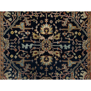 5'x7'2" Caviar Blue, Natural Dyes, All Wool, Antiqued Fine Heriz Re-Creation, Hand Knotted, All Over Vines Design, Denser Weave, Oriental Rug FWR546594