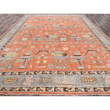 Load image into Gallery viewer, 12&#39;1&quot;x14&#39;6&quot; Burnt Orange, Classic Khotan And Samarkand Design With Alien Figurines, Hand Knotted, 100% Wool, Soft Pile, Densely Woven, Oversized, Oriental Rug FWR5460