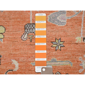 12'1"x14'6" Burnt Orange, Classic Khotan And Samarkand Design With Alien Figurines, Hand Knotted, 100% Wool, Soft Pile, Densely Woven, Oversized, Oriental Rug FWR5460
