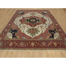 Load image into Gallery viewer, 12&#39;3&quot;x12&#39;3&quot; Pearl White with Red, Antiqued Fine Heriz Re-Creation with Medallion Design, Denser Weave, Hand Spun New Zealand Wool, Hand Knotted, Square, Oriental Rug FWR546642