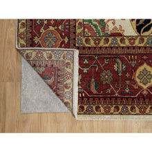 Load image into Gallery viewer, 12&#39;3&quot;x12&#39;3&quot; Pearl White with Red, Antiqued Fine Heriz Re-Creation with Medallion Design, Denser Weave, Hand Spun New Zealand Wool, Hand Knotted, Square, Oriental Rug FWR546642