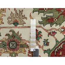 Load image into Gallery viewer, 12&#39;3&quot;x12&#39;3&quot; Pearl White with Red, Antiqued Fine Heriz Re-Creation with Medallion Design, Denser Weave, Hand Spun New Zealand Wool, Hand Knotted, Square, Oriental Rug FWR546642
