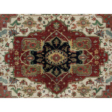 Load image into Gallery viewer, 12&#39;3&quot;x12&#39;3&quot; Pearl White with Red, Antiqued Fine Heriz Re-Creation with Medallion Design, Denser Weave, Hand Spun New Zealand Wool, Hand Knotted, Square, Oriental Rug FWR546642
