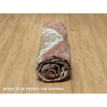 Load image into Gallery viewer, 12&#39;3&quot;x12&#39;3&quot; Pearl White with Red, Antiqued Fine Heriz Re-Creation with Medallion Design, Denser Weave, Hand Spun New Zealand Wool, Hand Knotted, Square, Oriental Rug FWR546642