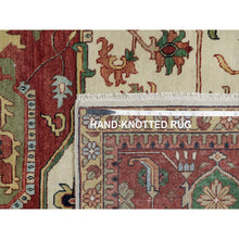 Load image into Gallery viewer, 12&#39;3&quot;x12&#39;3&quot; Pearl White with Red, Antiqued Fine Heriz Re-Creation with Medallion Design, Denser Weave, Hand Spun New Zealand Wool, Hand Knotted, Square, Oriental Rug FWR546642