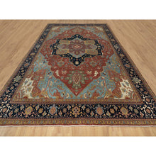 Load image into Gallery viewer, 11&#39;9&quot;x15&#39;4&quot; Scarlet Red, Antiqued Fine Heriz Re-creation With Large Medallion Design, Denser Weave, Hand Knotted, Natural Dyes, Hand Spun New Zealand Wool, Oriental, Oversized Rug FWR546654
