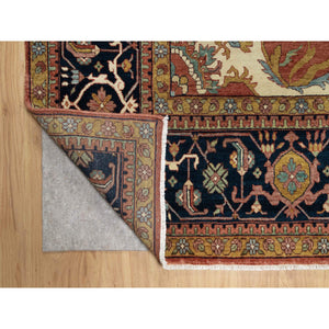 11'9"x15'4" Scarlet Red, Antiqued Fine Heriz Re-creation With Large Medallion Design, Denser Weave, Hand Knotted, Natural Dyes, Hand Spun New Zealand Wool, Oriental, Oversized Rug FWR546654