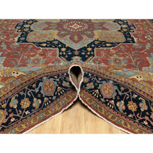 Load image into Gallery viewer, 11&#39;9&quot;x15&#39;4&quot; Scarlet Red, Antiqued Fine Heriz Re-creation With Large Medallion Design, Denser Weave, Hand Knotted, Natural Dyes, Hand Spun New Zealand Wool, Oriental, Oversized Rug FWR546654