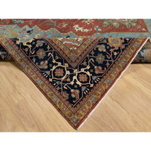 Load image into Gallery viewer, 11&#39;9&quot;x15&#39;4&quot; Scarlet Red, Antiqued Fine Heriz Re-creation With Large Medallion Design, Denser Weave, Hand Knotted, Natural Dyes, Hand Spun New Zealand Wool, Oriental, Oversized Rug FWR546654