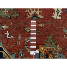 Load image into Gallery viewer, 11&#39;9&quot;x15&#39;4&quot; Scarlet Red, Antiqued Fine Heriz Re-creation With Large Medallion Design, Denser Weave, Hand Knotted, Natural Dyes, Hand Spun New Zealand Wool, Oriental, Oversized Rug FWR546654