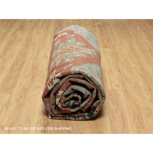 11'9"x15'4" Scarlet Red, Antiqued Fine Heriz Re-creation With Large Medallion Design, Denser Weave, Hand Knotted, Natural Dyes, Hand Spun New Zealand Wool, Oriental, Oversized Rug FWR546654