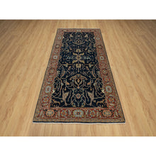 Load image into Gallery viewer, 4&#39;2&quot;x8&#39;1&quot; Polo Blue, All Over Vines Design, Lush And Plush, Organic Wool, Densely Woven, Antiqued Fine Heriz, Re-creation, Hand Knotted, Wide Runner, Oriental Rug FWR546660