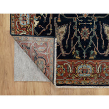 Load image into Gallery viewer, 4&#39;2&quot;x8&#39;1&quot; Polo Blue, All Over Vines Design, Lush And Plush, Organic Wool, Densely Woven, Antiqued Fine Heriz, Re-creation, Hand Knotted, Wide Runner, Oriental Rug FWR546660