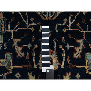 4'2"x8'1" Polo Blue, All Over Vines Design, Lush And Plush, Organic Wool, Densely Woven, Antiqued Fine Heriz, Re-creation, Hand Knotted, Wide Runner, Oriental Rug FWR546660