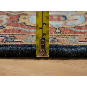4'2"x8'1" Polo Blue, All Over Vines Design, Lush And Plush, Organic Wool, Densely Woven, Antiqued Fine Heriz, Re-creation, Hand Knotted, Wide Runner, Oriental Rug FWR546660