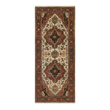 Load image into Gallery viewer, 2&#39;7&quot;x6&#39;2&quot; Chiffon White with Red, Hand Spun New Zealand Wool, Antiqued Fine Heriz Re-Creation with Medallion Design, Denser Weave, Hand Knotted, Runner, Oriental Rug FWR546666