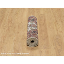 Load image into Gallery viewer, 2&#39;7&quot;x6&#39;2&quot; Chiffon White with Red, Hand Spun New Zealand Wool, Antiqued Fine Heriz Re-Creation with Medallion Design, Denser Weave, Hand Knotted, Runner, Oriental Rug FWR546666