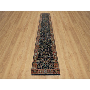 2'6"x14'1" Polo Blue, Denser Weave, Hand Knotted, Lush and Plush, Antiqued Fine Heriz Re-Creation, Soft and Velvety Wool, XL Runner, Oriental Rug FWR546690