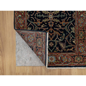 2'6"x14'1" Polo Blue, Denser Weave, Hand Knotted, Lush and Plush, Antiqued Fine Heriz Re-Creation, Soft and Velvety Wool, XL Runner, Oriental Rug FWR546690