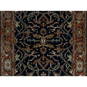 2'6"x14'1" Polo Blue, Denser Weave, Hand Knotted, Lush and Plush, Antiqued Fine Heriz Re-Creation, Soft and Velvety Wool, XL Runner, Oriental Rug FWR546690