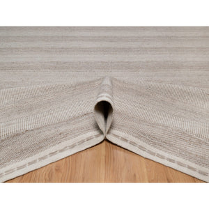 9'2"x12'2" Beaver Brown, Piled Flat Weave With Textured Grass Design, 100% Wool, Hand Woven, Oriental Rug FWR546714