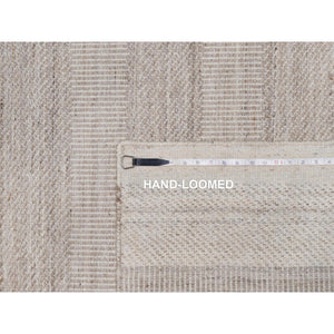 9'2"x12'2" Beaver Brown, Piled Flat Weave With Textured Grass Design, 100% Wool, Hand Woven, Oriental Rug FWR546714