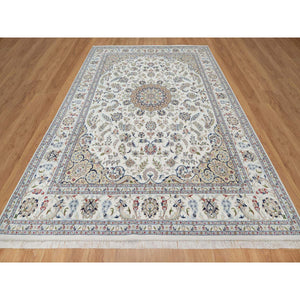 9'x12'1" Daisy White, Nain With Center Flower Design, 250 Kpsi, Hand Knotted, Wool And Silk, Oriental Rug FWR546732